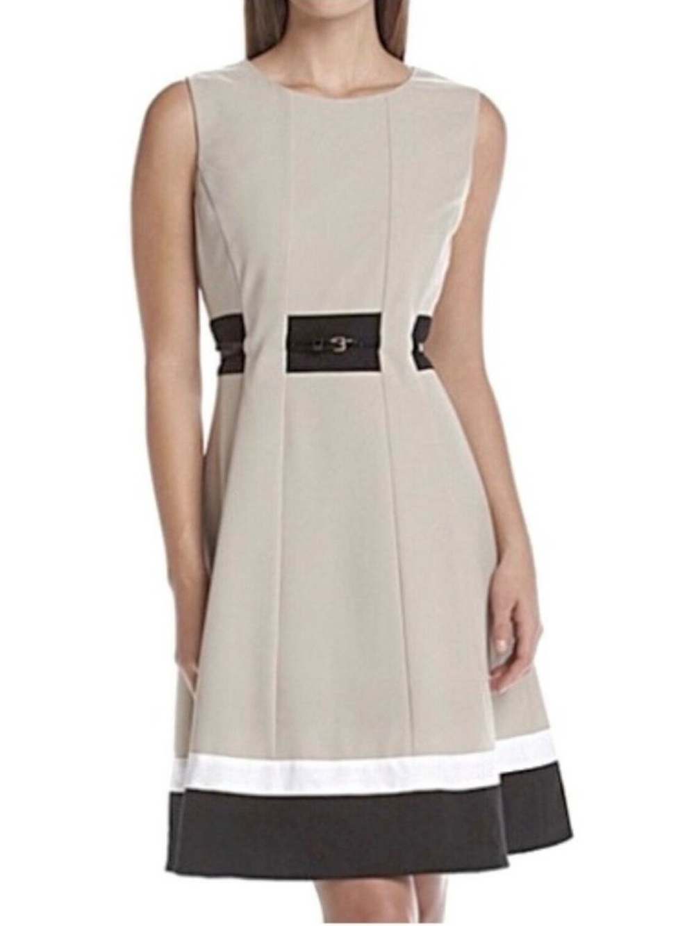 NWT Calvin Klein Light Beige Sheath Dress w/ Belt (Size 8)